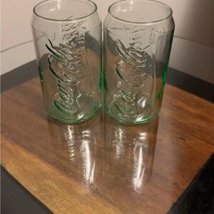 Vintage Coca-Cola Green Glass Can-Style Drinking Glasses - Pair